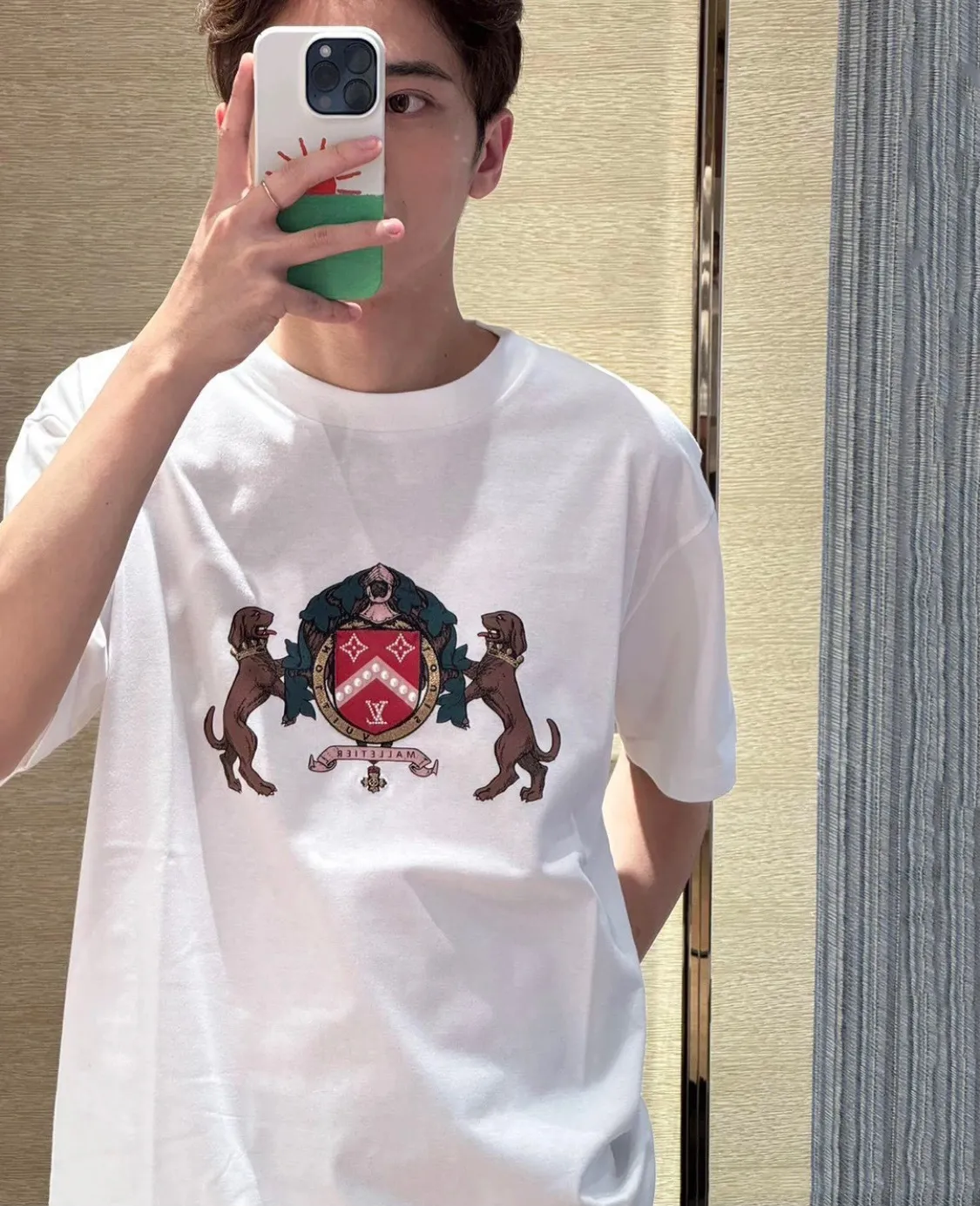 Louis Vuitton/Louis Vuitton 25ss double dog logo printed short sleeves